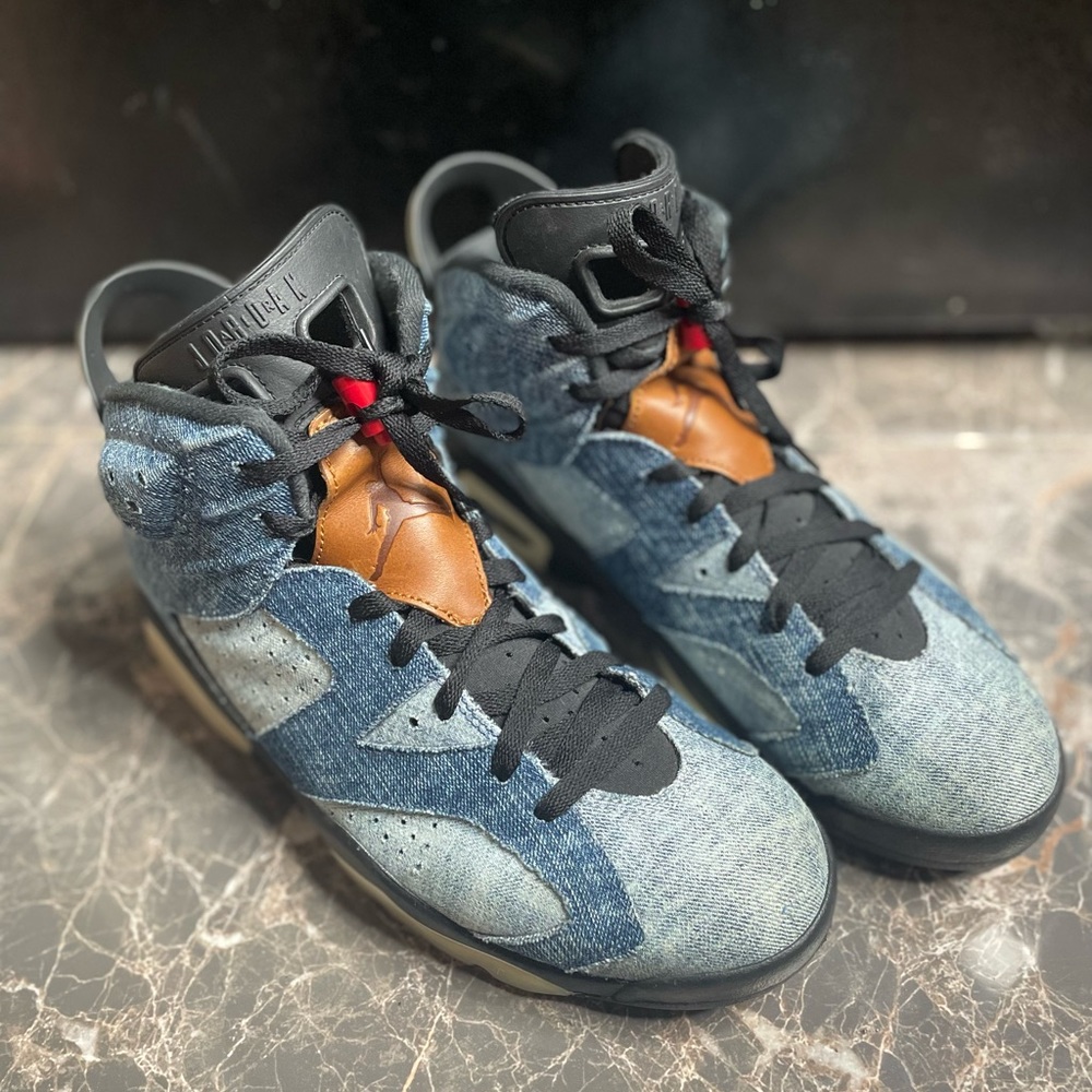 Mens 2019 Jordan 6 Retro Washed Denim Sneakers CT5350-401 Size 11